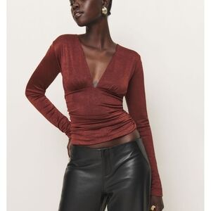 Reformation Deep V-Neck Rust Top